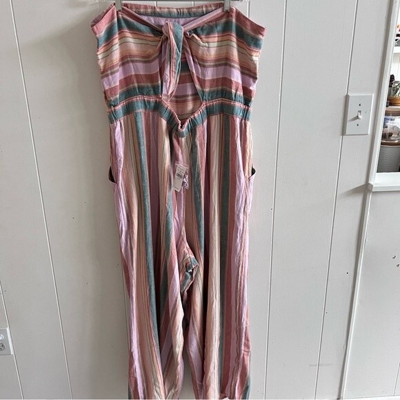 NWT American Eagle Striped Tie Back Tube Linen Jumpsuit - Picture 10 of 16